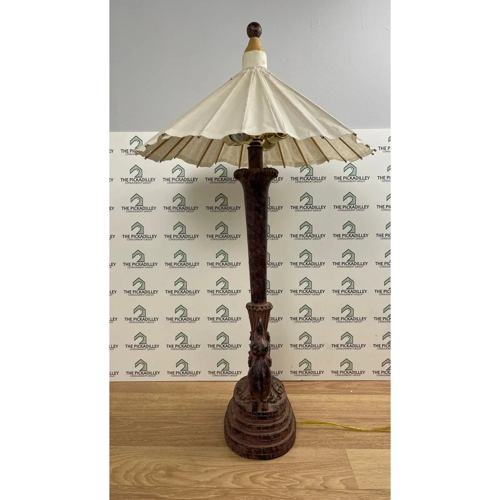 Elephant Tyndale Parasol Table Lamp Bronze Tone 3-Light Safari Eclectic 29